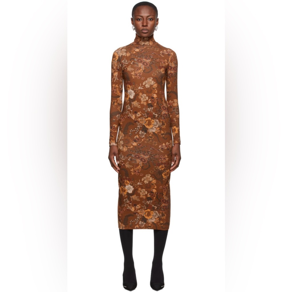 Balenciaga Brown Floral Print Dress Large NWT $850